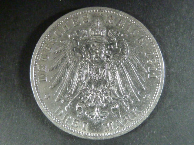 Württenberg, Wilhelm II. (1891-1918), 3 Mark 1911 F, J.175