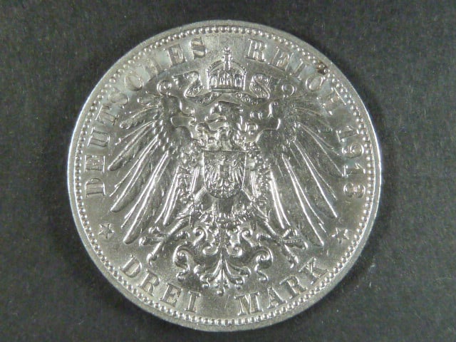 Württenberg, Wilhelm II. (1891-1918), 3 Mark 1913 F, J.175