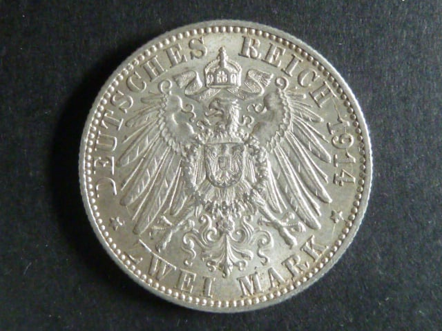 Württenberg, Wilhelm II. (1891-1918), 2 Mark 1914 F, J.174