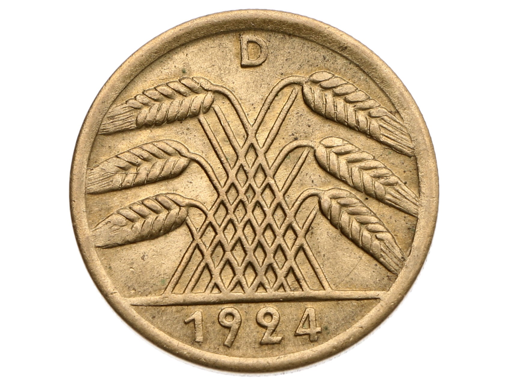 50 Pfennig 1924 D, zbytky ražebního lesku_, J.318