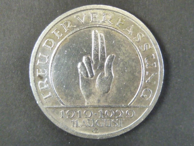 5 Reichsmark 1929 G 10.Jahrestag der Verfassung, J.341