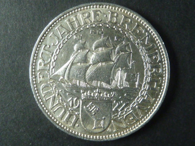 5 Reichsmark 1927 A Bremenhaven, J.326