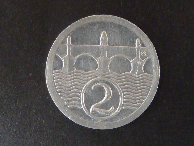 2 Haléř 1922 - zkušební ražba Kremnica, průměr 18 mm, Al, O.Španiel, první odražek v návrhu měnové soustavy 1945, Chlapovič 72, 139, velmi vzácný, znalecký posudek