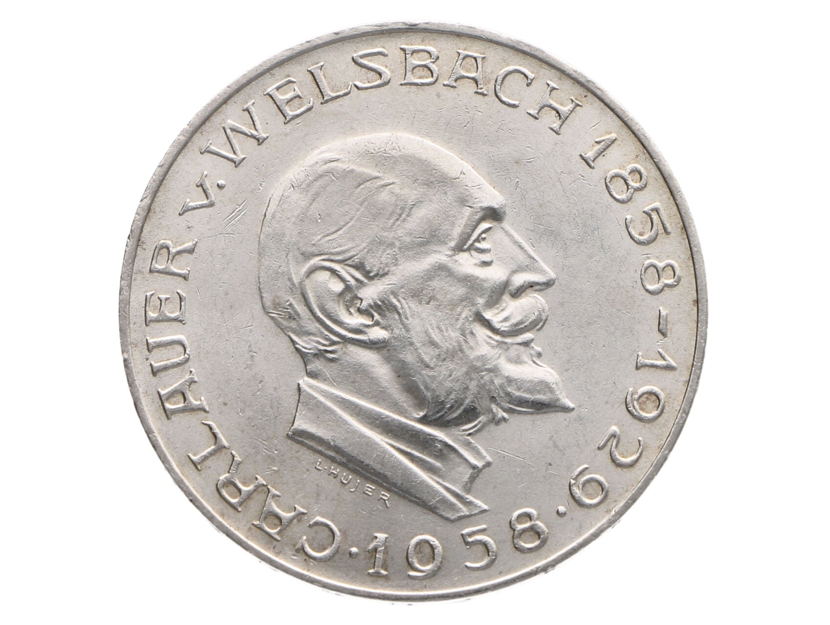 25 Schilling 1958 - 100. výročí narození Auer von Welsbach, Ag 13.00g. 0.800_