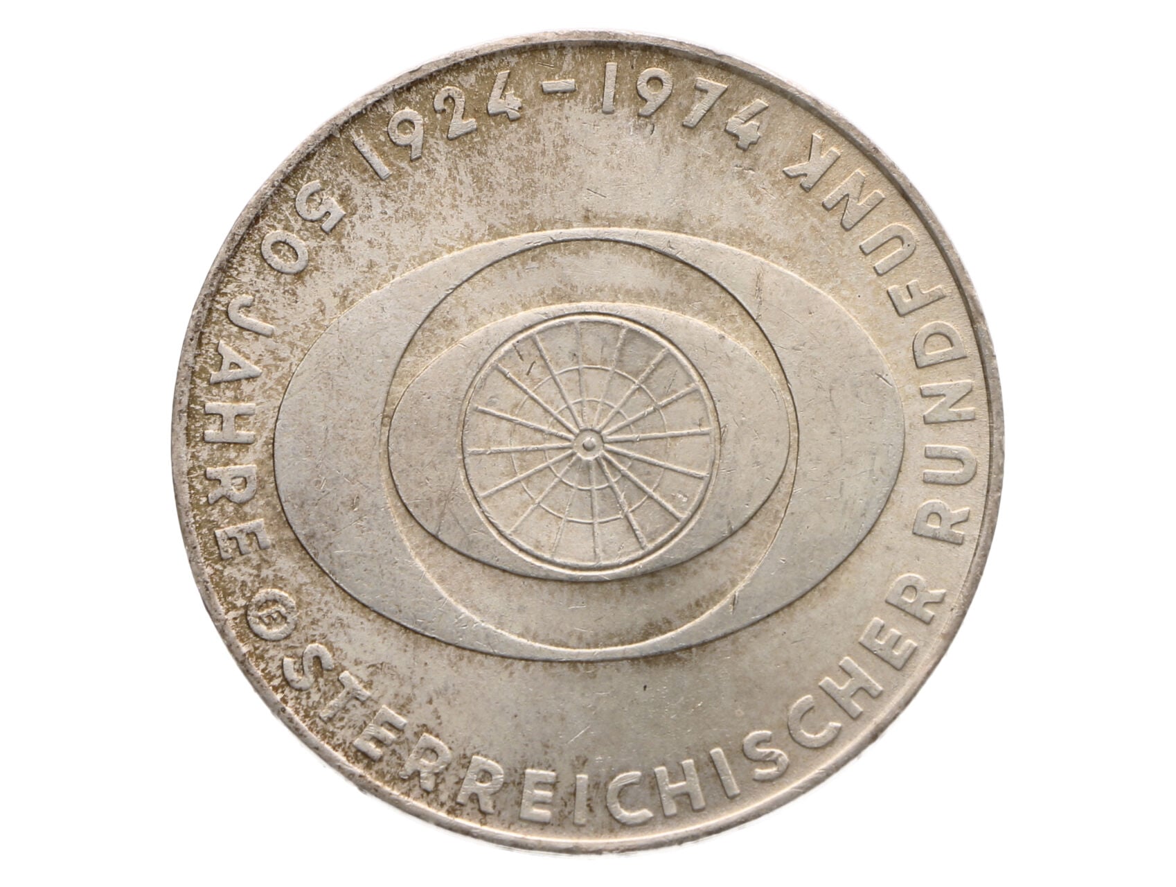 50 Schilling 1974 - 50. výročí Rakouského rozhlasu, Ag 0.640, 20.00g_