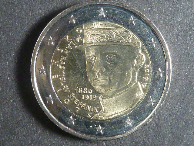Slovensko 2 EUR 2019 pamětní 100.výročí úmrtí Milana Rastislava Štefánika