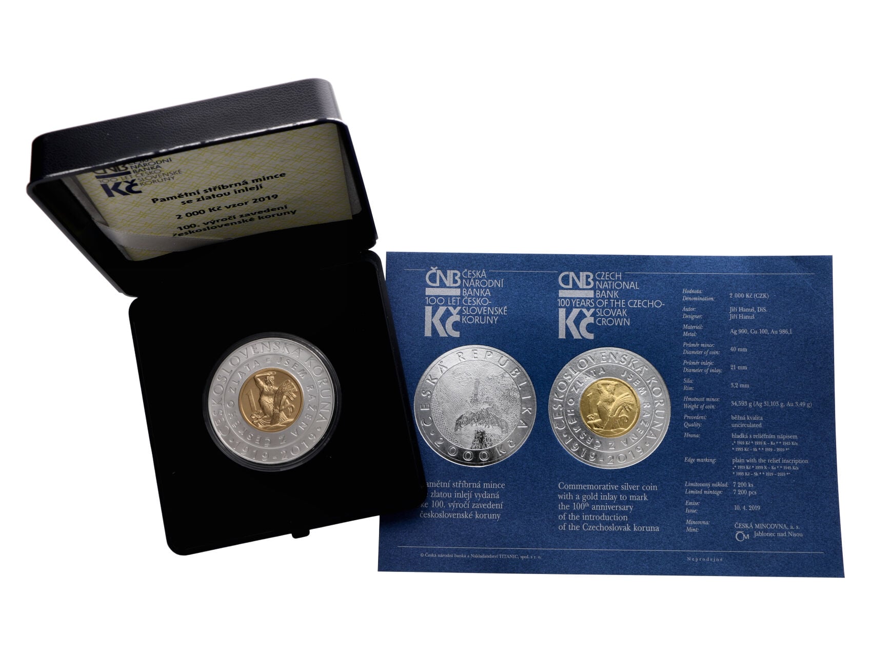 2000 Kč 2019 - 100.výročí zavedení Československé měny, oxidační skvrnka_