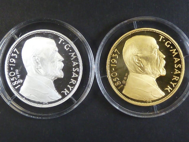 Au (0.986, 21 g) + Ag replika 20 Kč 1937, náklad 6 ks, certifikát, dřevěné etue