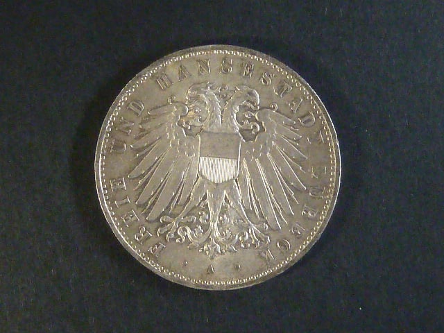 Lübeck, 5 Mark 1908 A, J. 83