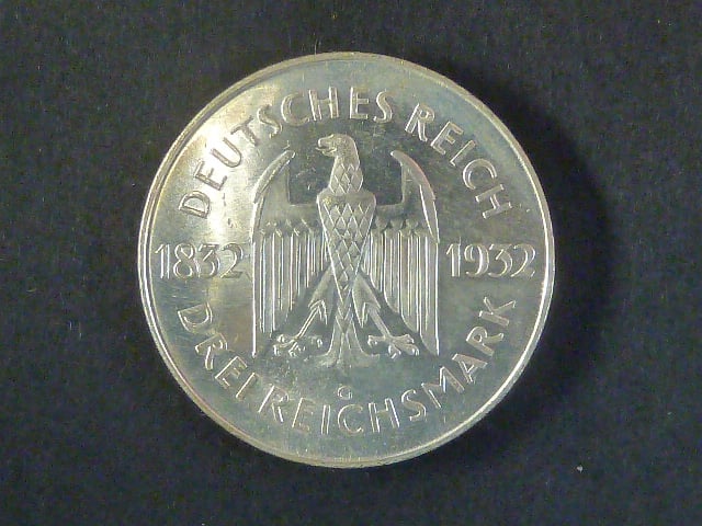 3 Reichsmark 1932 G Johann Wolfgang von Goethe, J.350