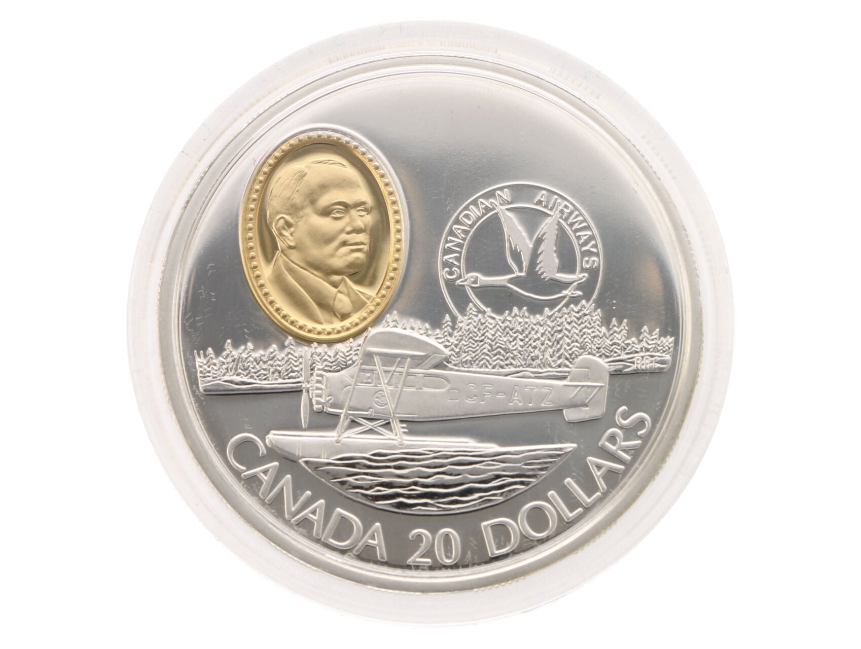 20 Dollar 1993 - letoun The Fairchild 71C, 31,1g, 0.925 Ag_