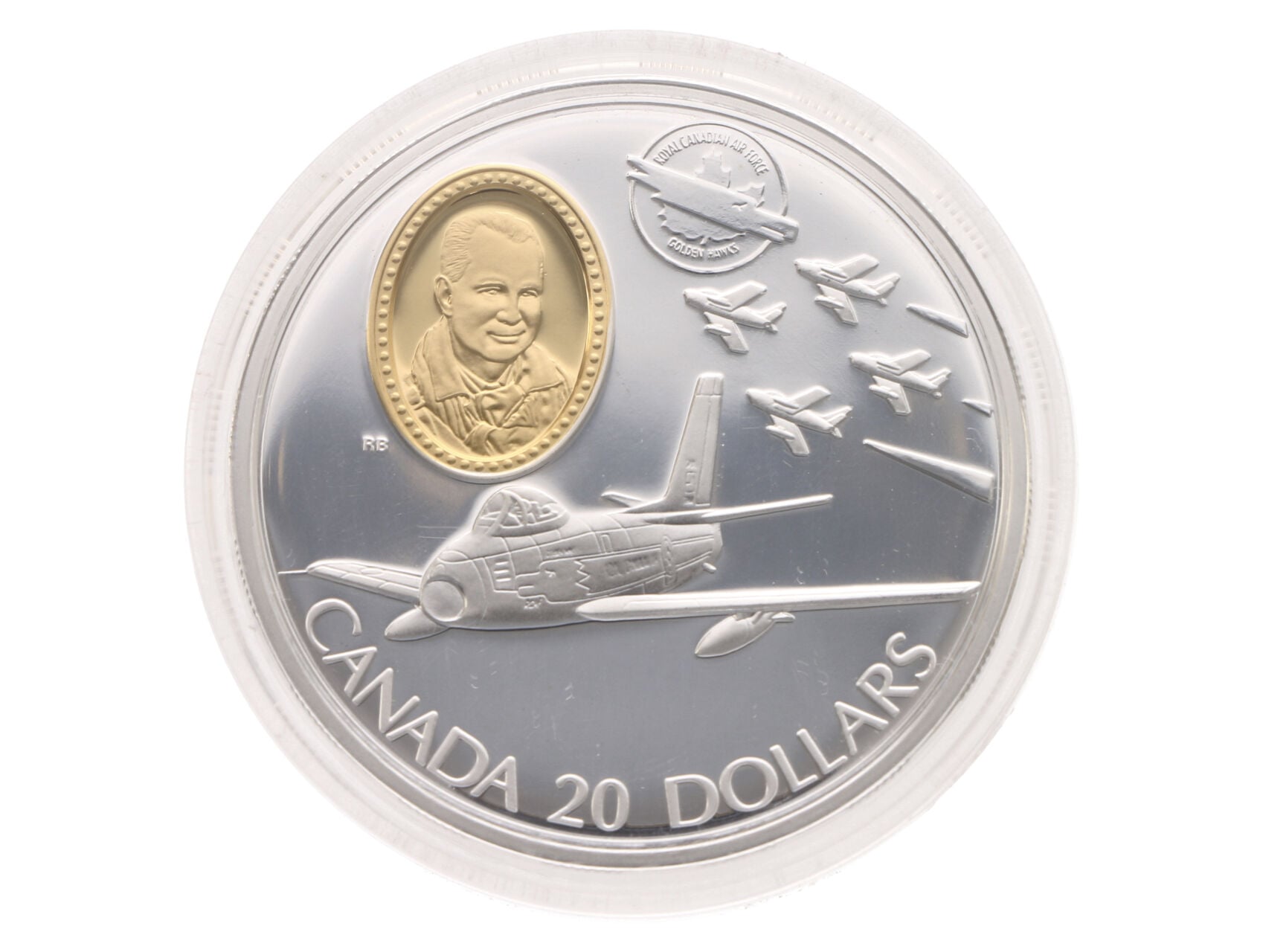 20 Dollar 1997 - letoun Canadair F-86 Sabre, 31,1g, 0.925 Ag_