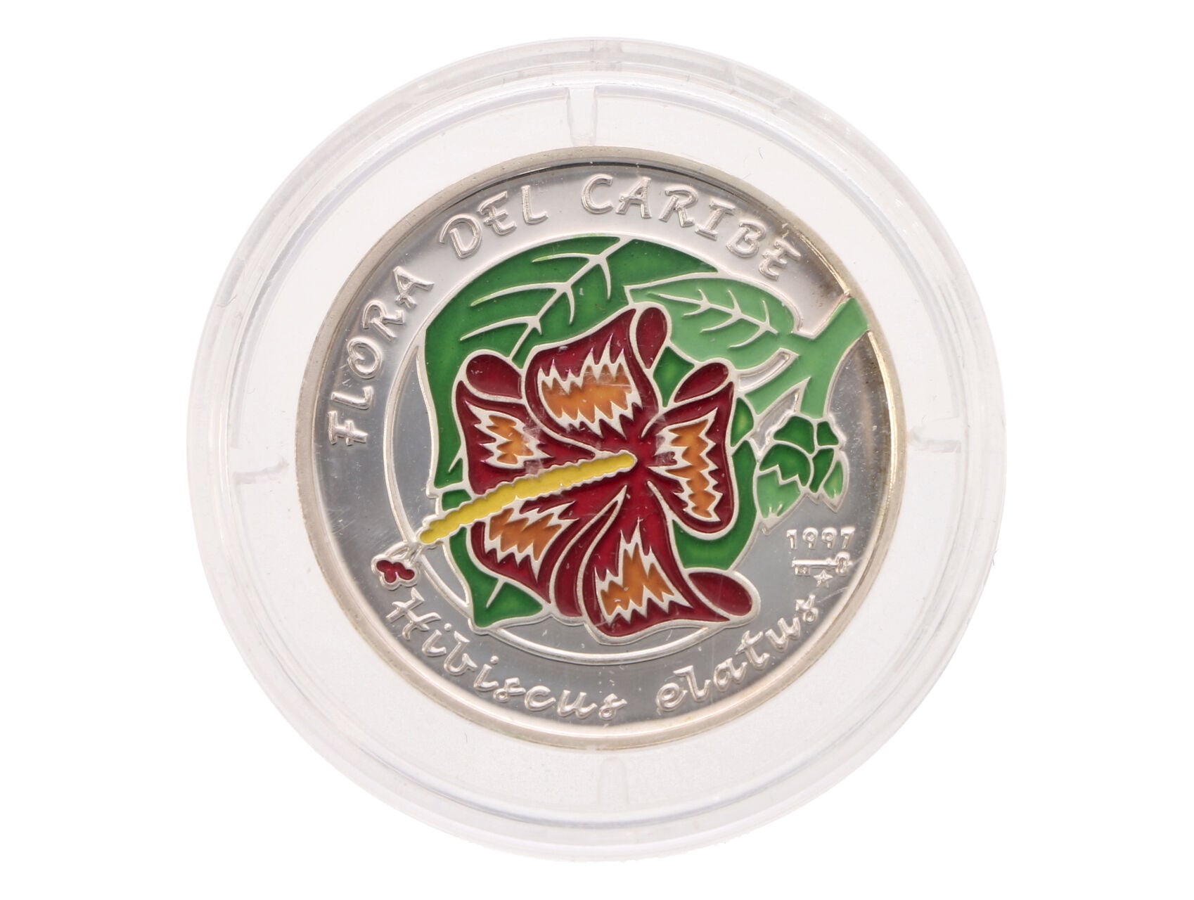 5 Peso 1997 - Flóra Karibiku - Hibiscus Elatus, 7g, 0.999 Ag, náklad 6950ks_