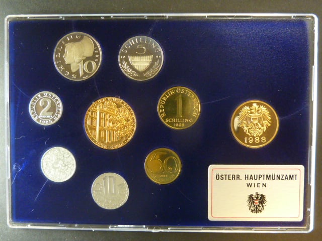 Sada oběžných mincí Rakousko 1988 proof