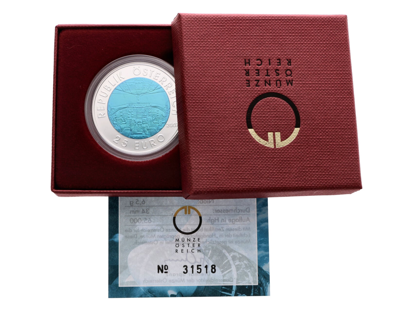 25 Euro 2007 - Rakouské letectví, bimetalová ražba_