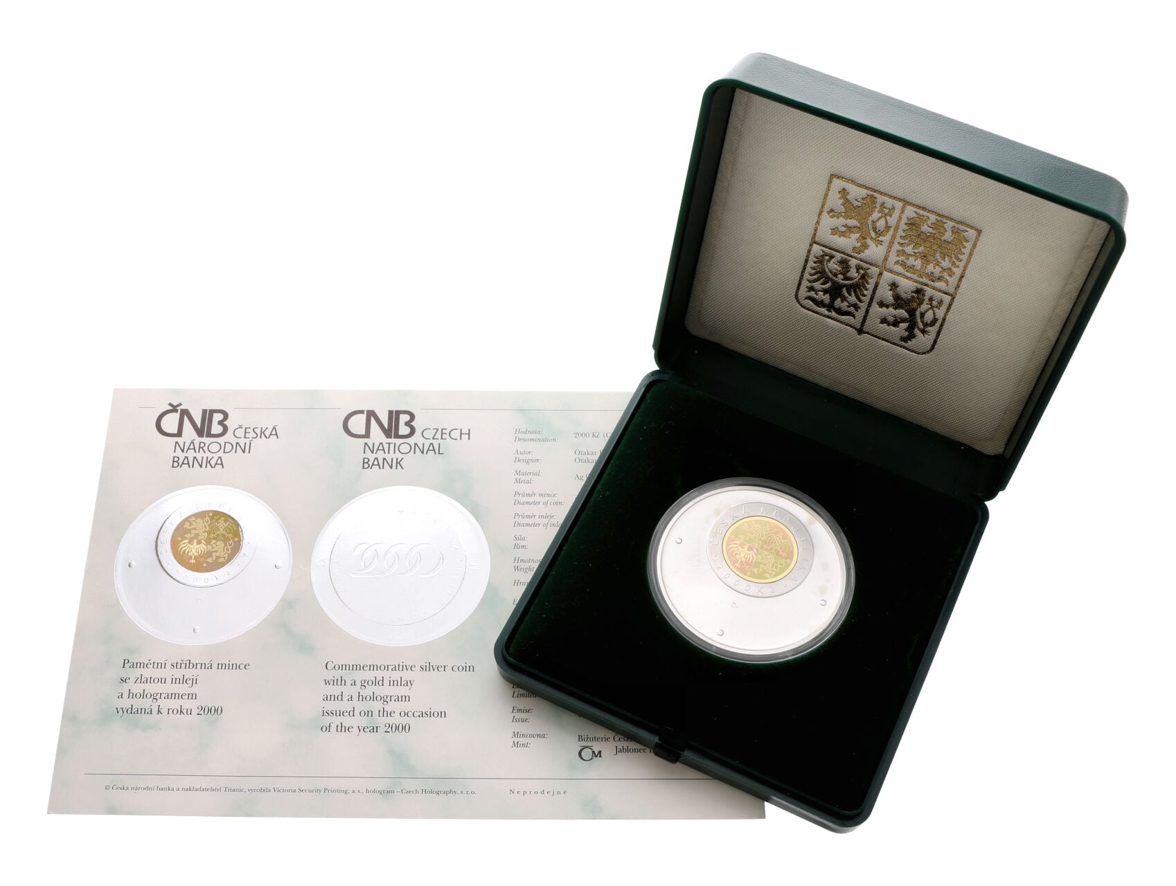 2000 Kč 2000 milénium (mince s hologramem), Au/Ag, skvrnky_