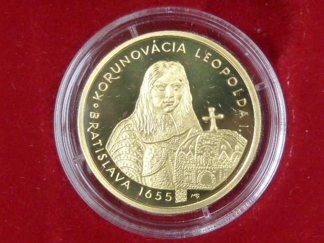 5000 Sk 2005 350.výročí Bratislavské korunovace Leopolda I., Au 900, 9,5g, etue, certifikát