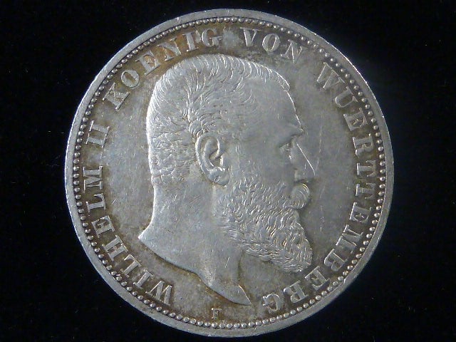Württenberg, Wilhelm II. (1891-1918), 5 Mark 1908 F, J.176, KM. 632