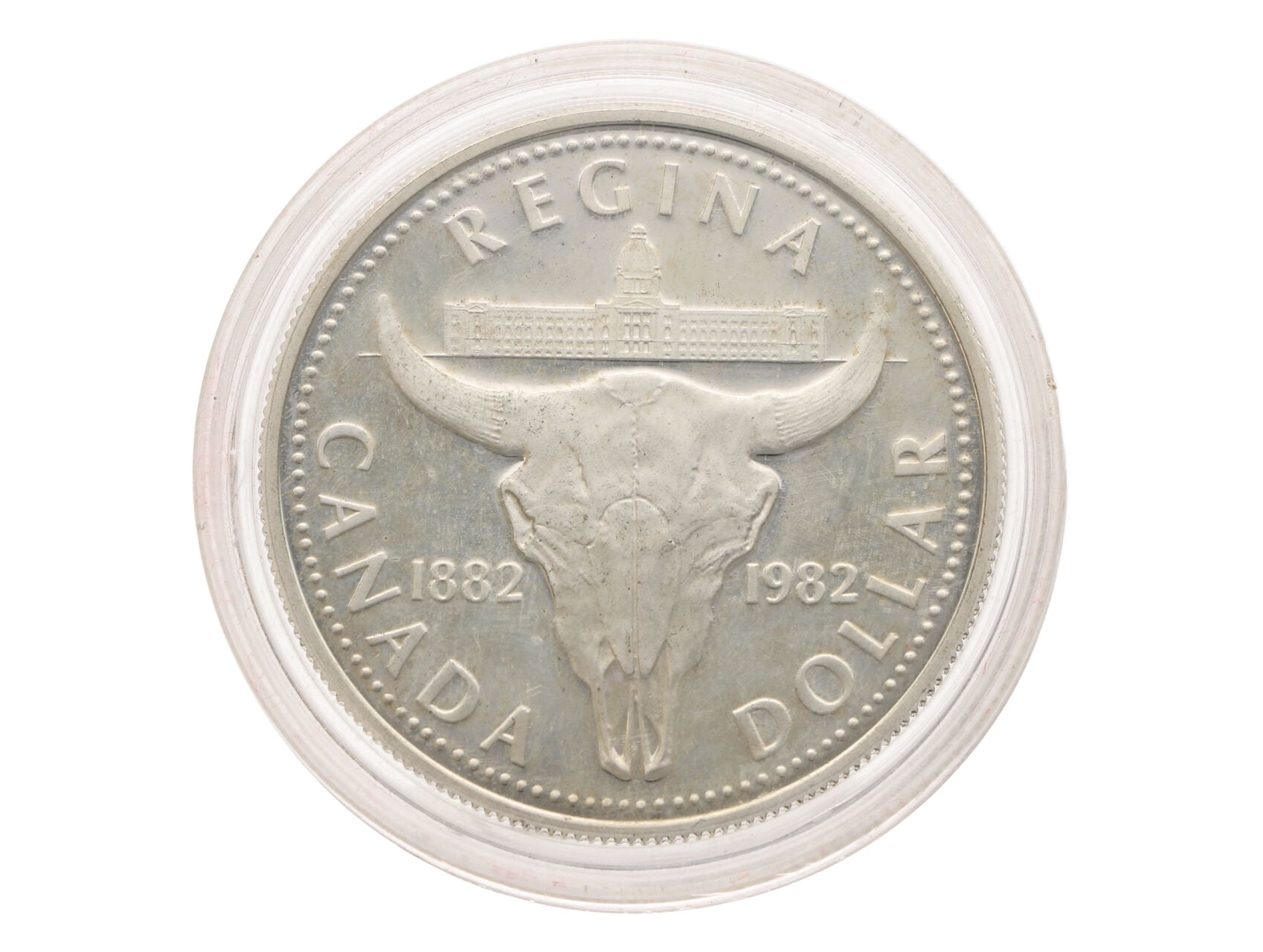 1 Dollar 1982 - 100. výročí založení města Regina v Saskatchewanu_