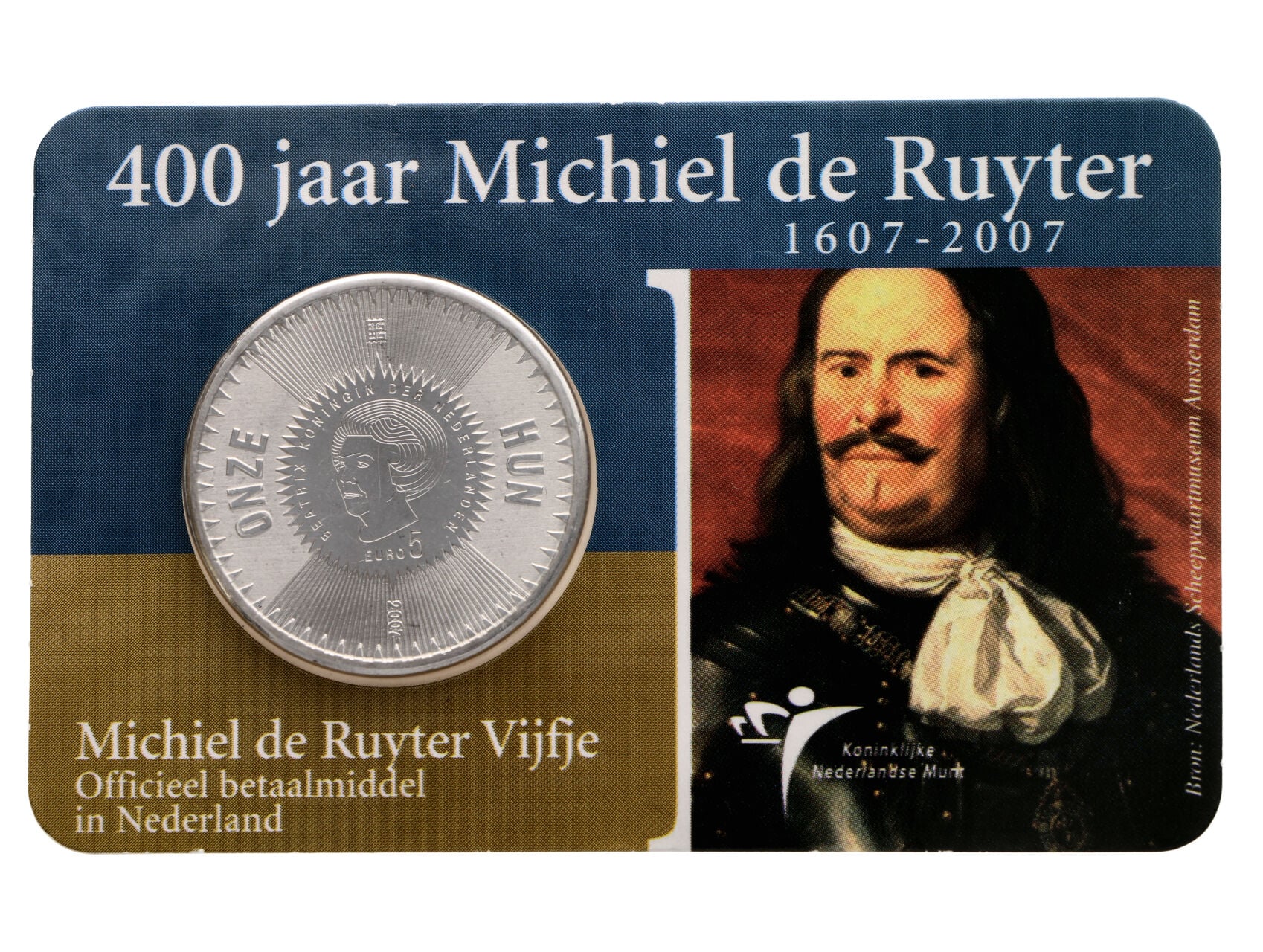 5 Euro 2007, 400. výročí narození Michiel de Ruytera, 0.925 Ag, 11.9g_