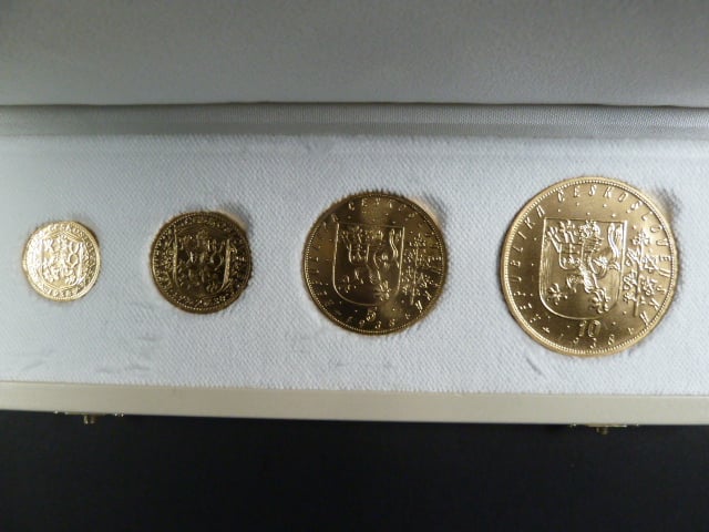 1, 2, 5, 10 Dukát 1938 sv. Václav, novoražba 2022, náklad 120 ks, číslo 111, certifikáty, společná etue
