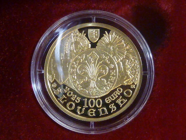 100 Euro 2025 700.výročí zavedení zlaté mince - florénu v Uhersku, Au 900, 9.5 g