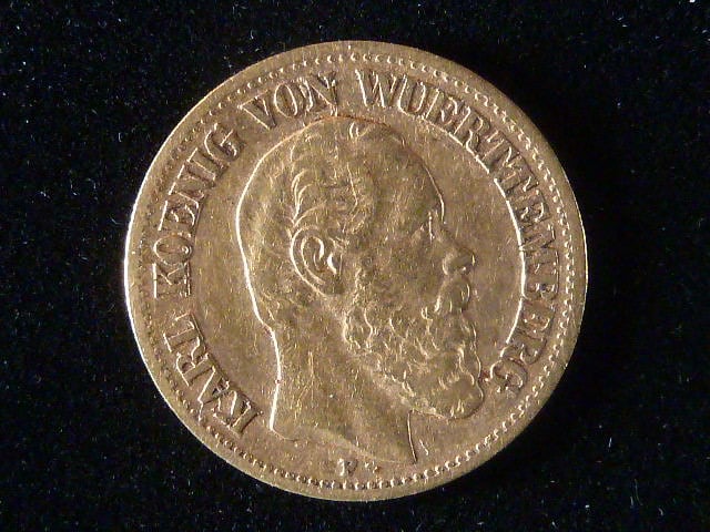 Württenberg, Karl I. (1864-1891), 10 Mark 1876 F, J.292