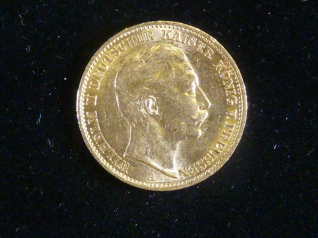 Prusko, Wilhelm II (1888-1918), 20 Mark 1909 A, J. 252