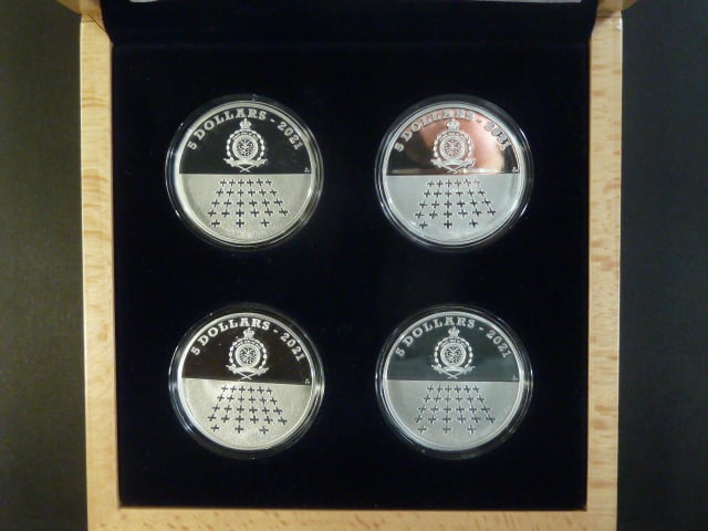 Sada 4 ks, 5 dollars 2021 s motivem Staroměstská exekuce, 4x 2 OZ, Ag 999, náklad 500 ks