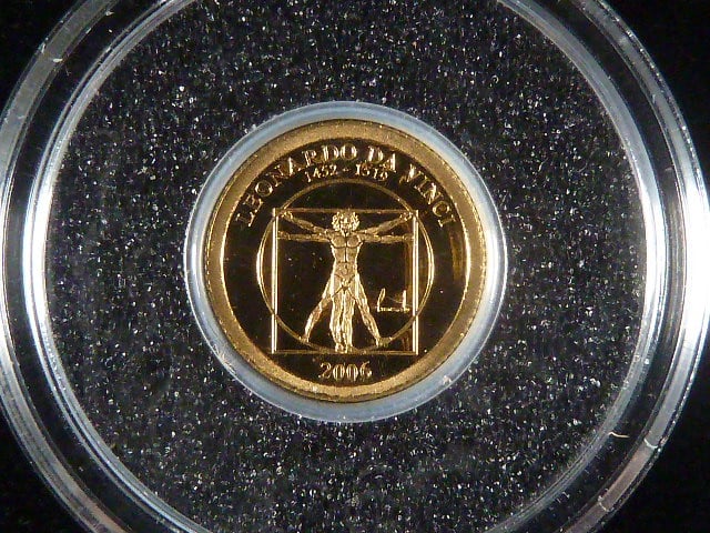 500 Togrogů 2006 - Leonardo Da Vinci, Au 999/1000, 0.5 g, 11 mm + certifikát