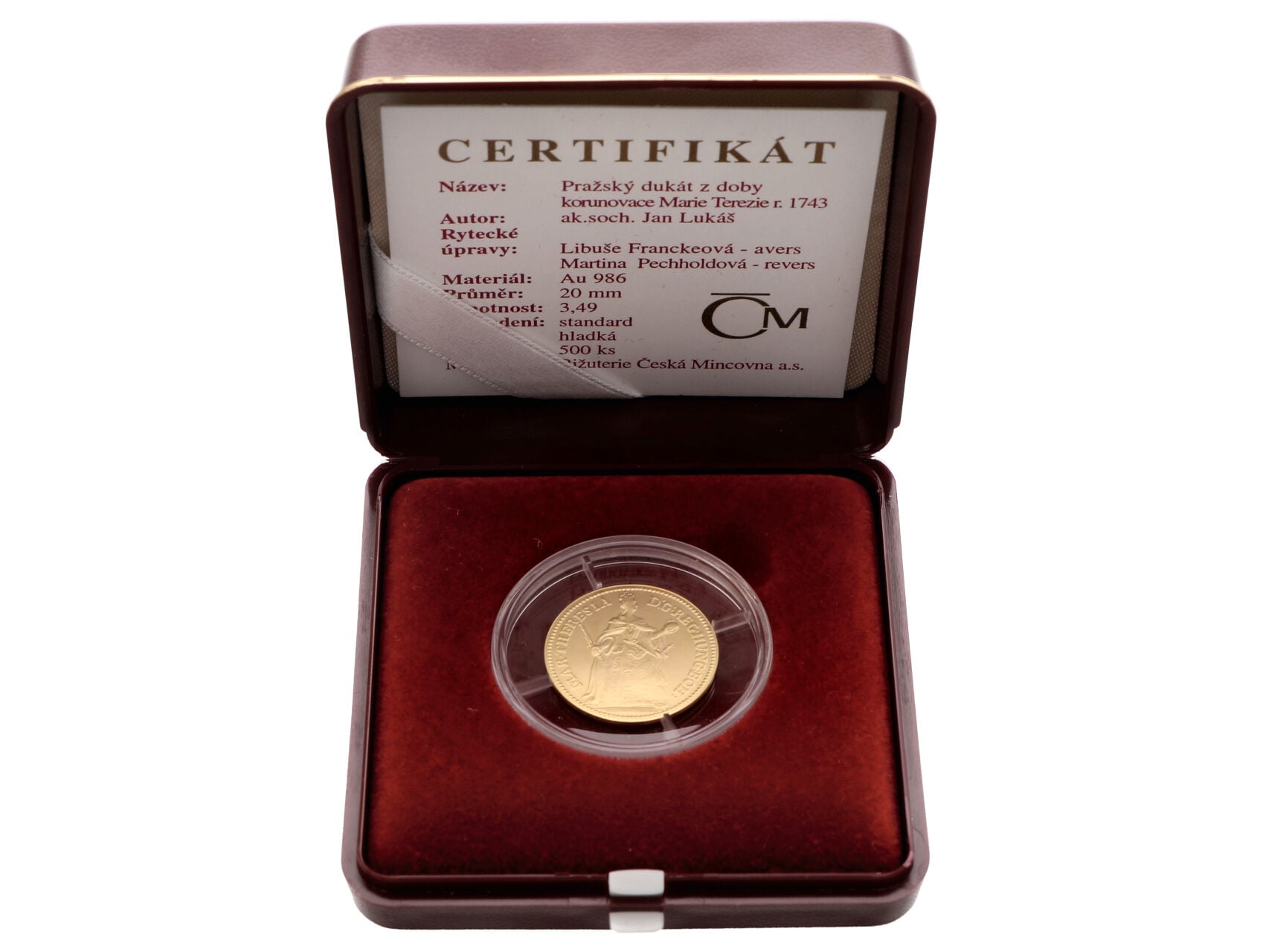 Pražský dukát Marie Terezie, ČM 2003, náklad 500ks, 3,49g, 0.986Au_