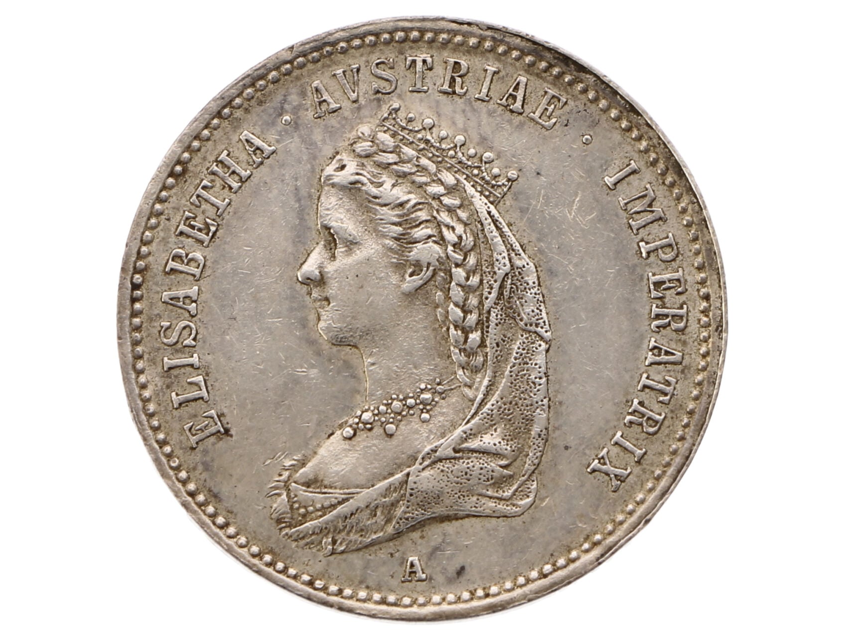 Ag žeton 1867 Uherská korunovace Alžběty (Sisi) v Budapešti, latinský nápis, průměr 23,5 mm, 5,49 g, Früh. III.3.b
