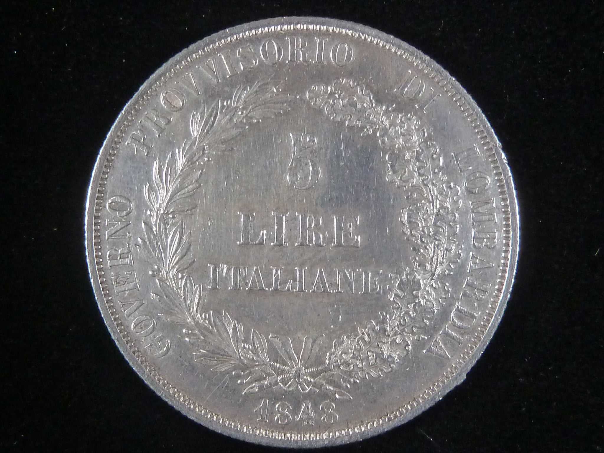 5 Lira 1848, var.kratší ratolesti, hvězda nad korunkou dál