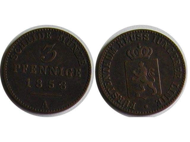 Reuss-Schleiz, Heinrich LXVII (1854-1867), 3 Pfennige 1858 A