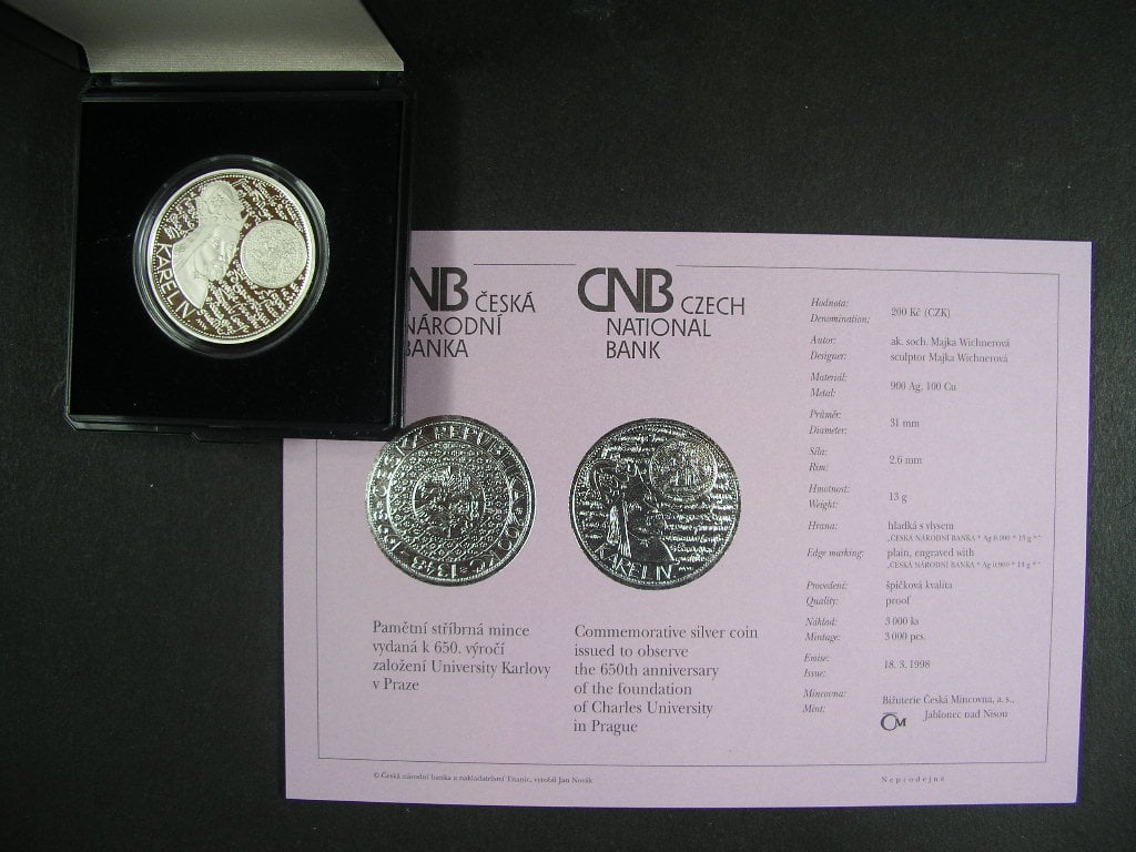 200 Kč 1998, 650. výročí založení University Karlovy