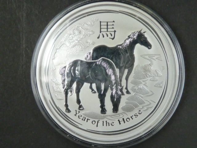 2 Dollars - 2 Oz (62,2700g)  Ag -Austrálie - Rok koně 2014, kvalita proof, Ag 999/1000, etue
