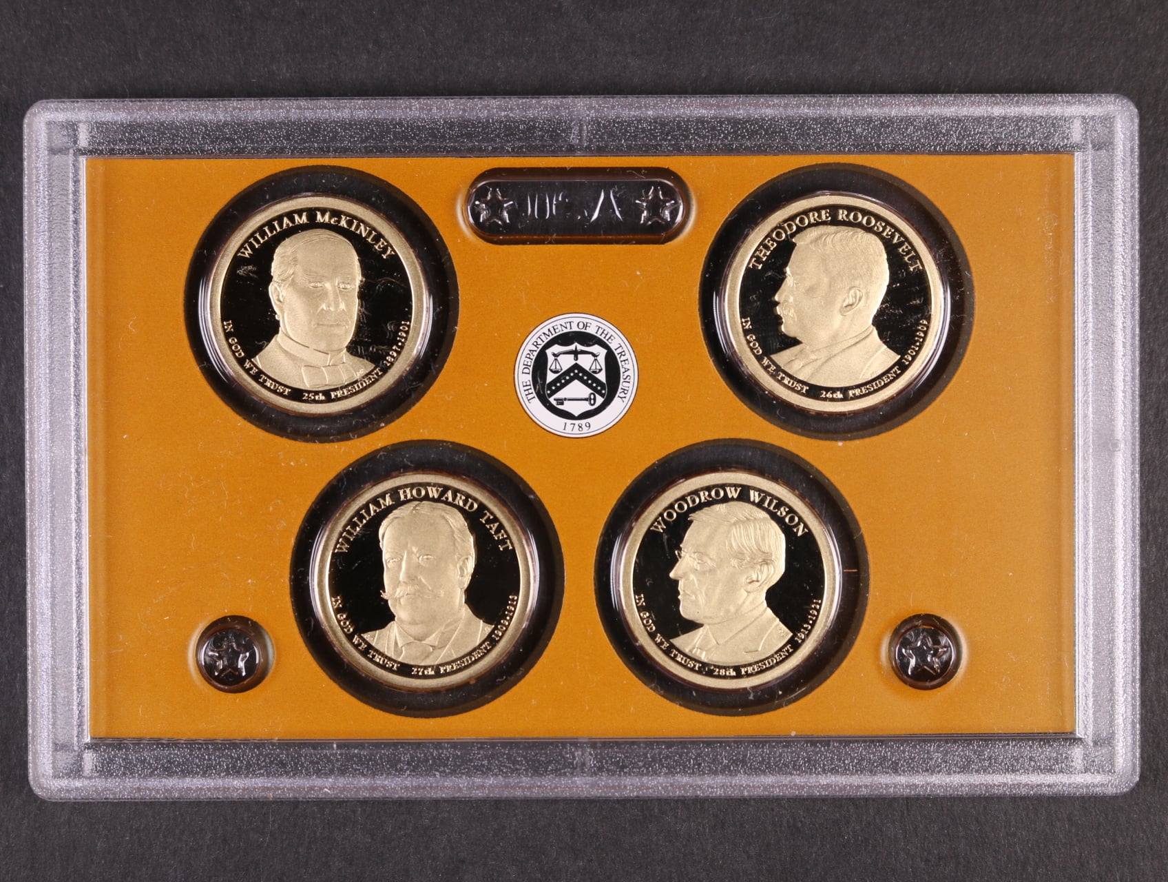 1 $ 2013 prezidenti č. 25 - 28, originální etue, provedení proof