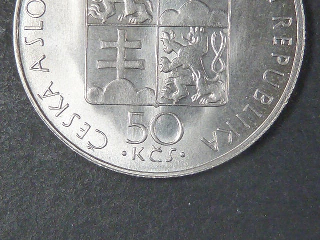 50 Kčs 1990 1.výročí svatořečení A. České, varianta bez -LK-