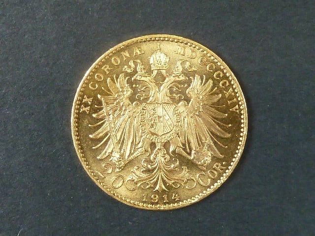 20 Koruna 1914, bezvadný stav - ražební lesk