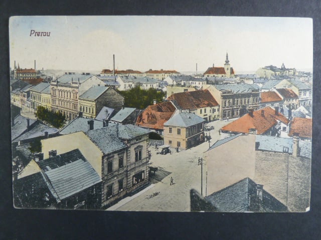 Přerov, bar. pohl., prošlá, stržená zn.
