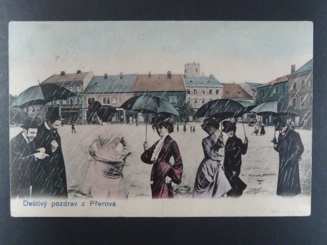 Přerov, bar. pohl. - deštivý pozdrav, prošlá