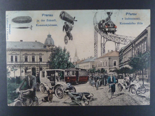 Přerov, bar. pohl. Přerov v Budoucnosti - Komenského třída, prošlá