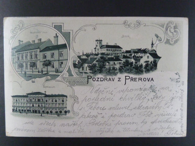 Přerov, čb. vícezáběrová litograf. pohl., prošlá