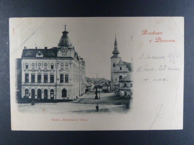 Přerov, čb. pohl. Záloženský dům, prošlá 1899
