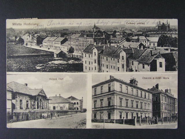 Hodolany, čb. třízáběrová pohl., prošlá 1915