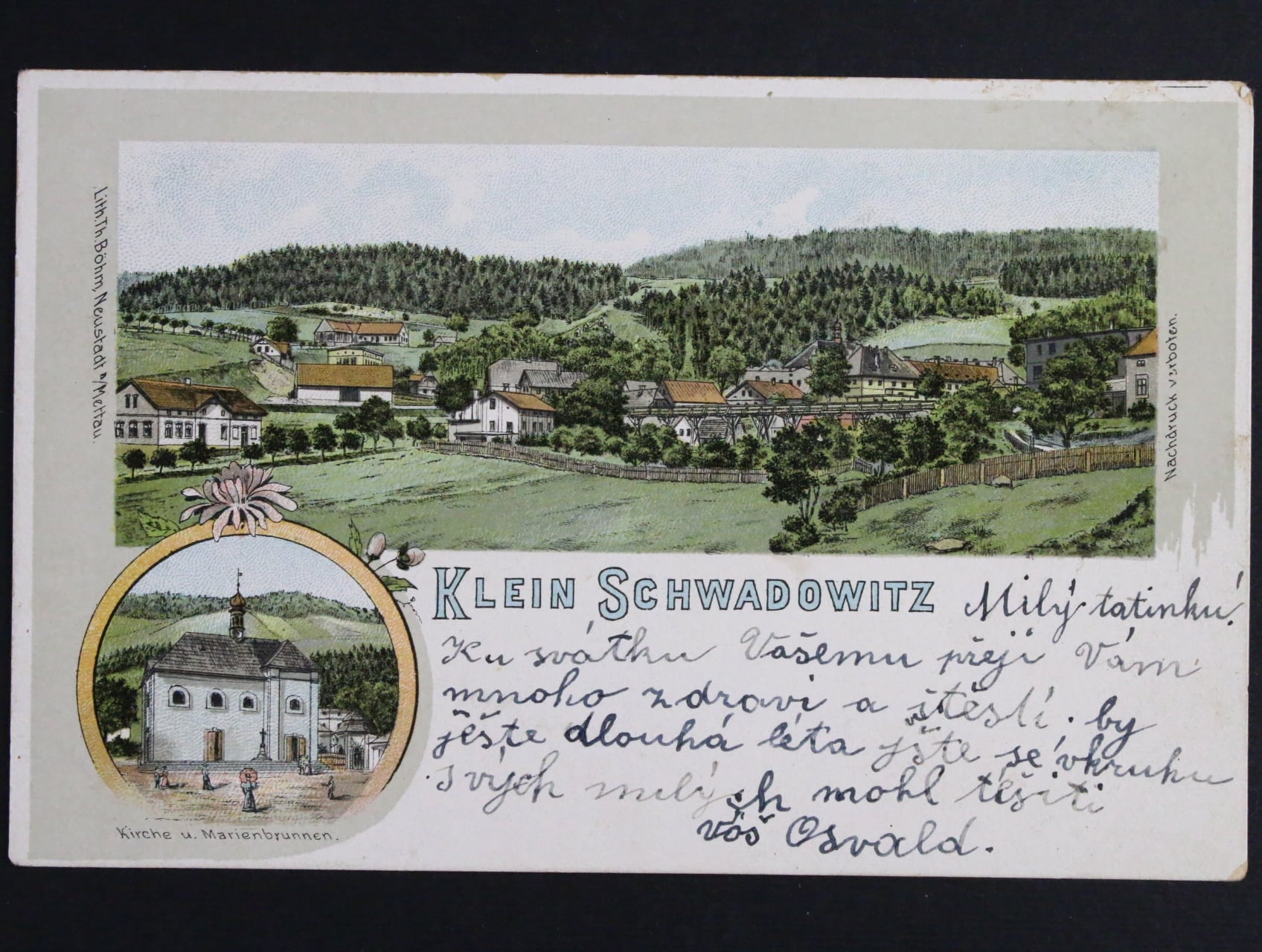 Malé Svatoňovice okr. Trutnov, litografie prošlá 1901