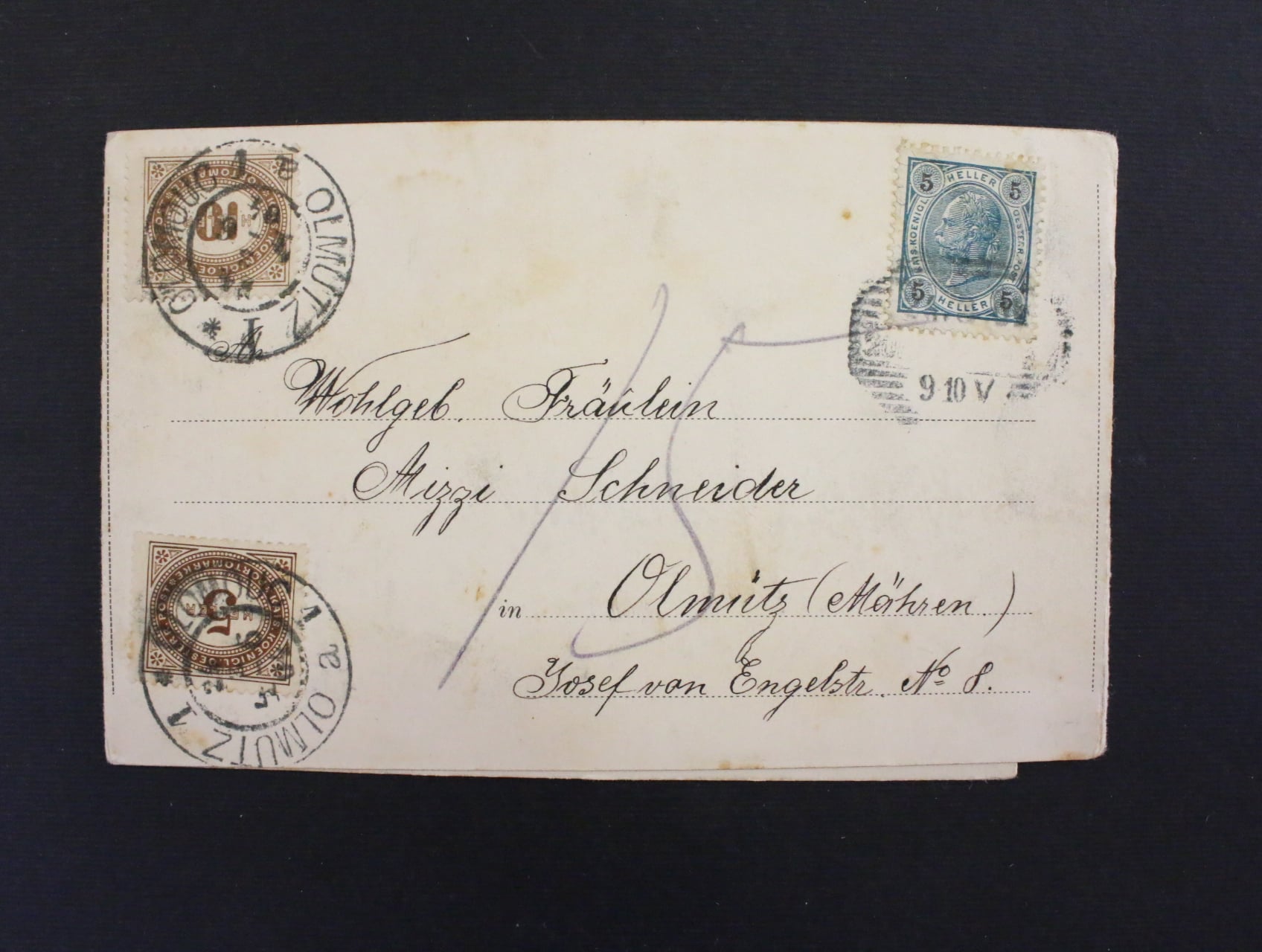 třídílná bar. litograf. pohl. Wien, dl. adresa, použitá 1904