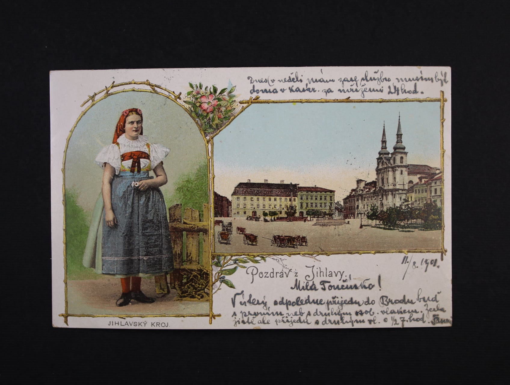 Jihlava - bar. litografie použitá 1901, dobrá kvalita