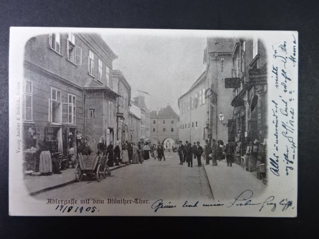 Brno - Orlí ulice (Adlergasse) - Měníská brána, prošlá 1905