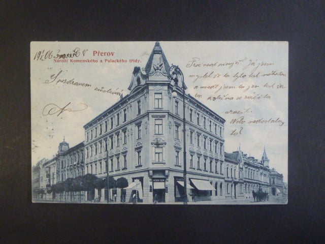 Přerov Nároží komenského a Palackého tř., prošlá 1906